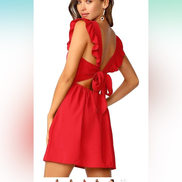 Romwe NWOT Open/Tie Back Red Dress Size Large. - Picture 2 of 5